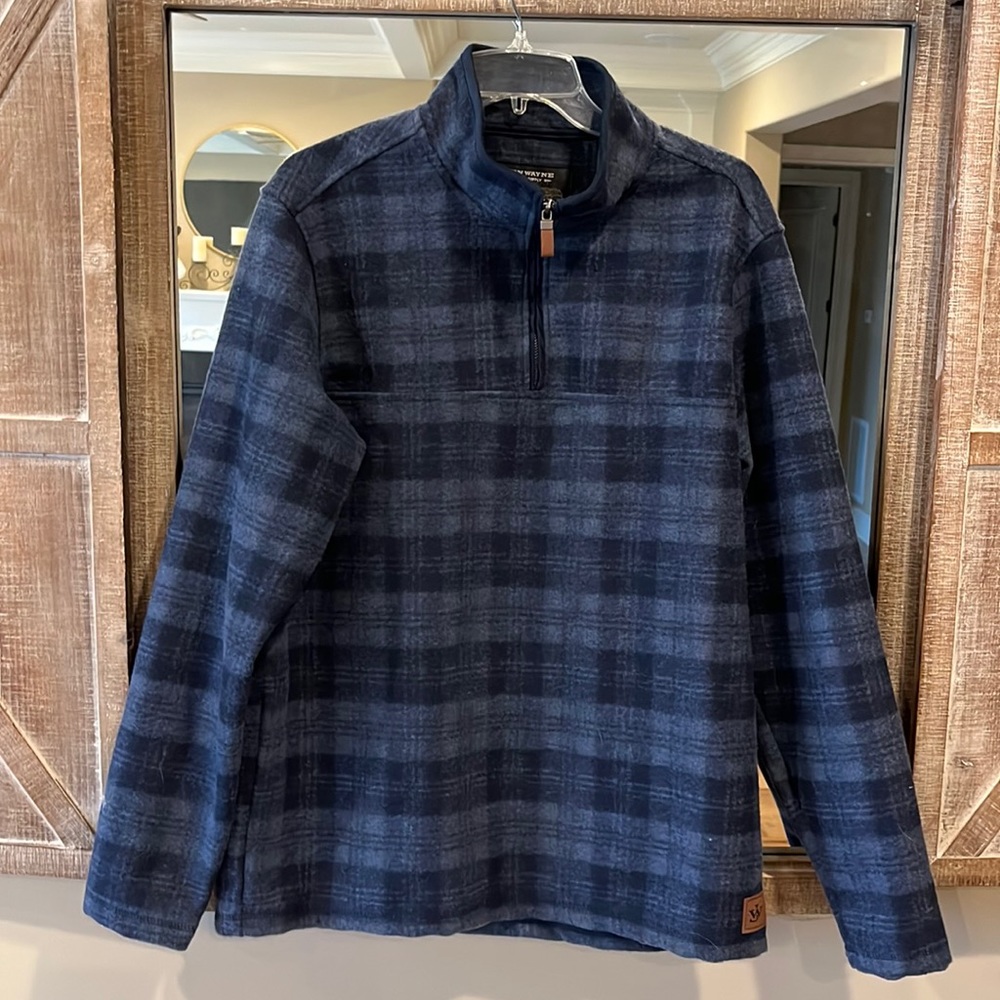 John Wayne Blue Plaid Pullover Comfy Warm New Mens Medium